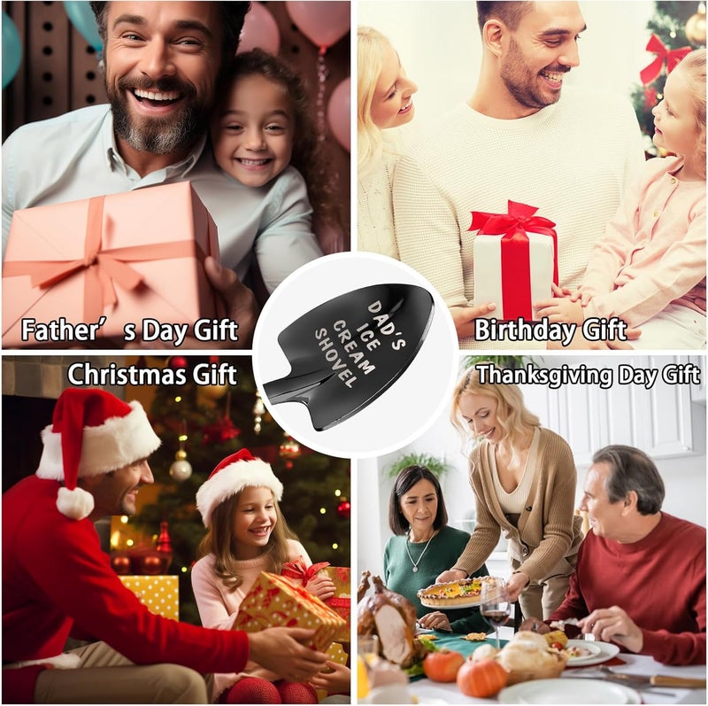 stormroo Gifts for Dad Stocking Stuffers for men dad father gifts Men Ice Cream Spoon Scoop for Ice Cream Lovers , Gifts for men Funny Engraved Stainless Steel Spoon Shovel, Birthday Fathers Gifts (Black) - Image 3